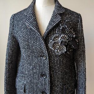 Auth Ermanno Scervino Wool and Alpaca Blend Mid Chevron Coat with brooch